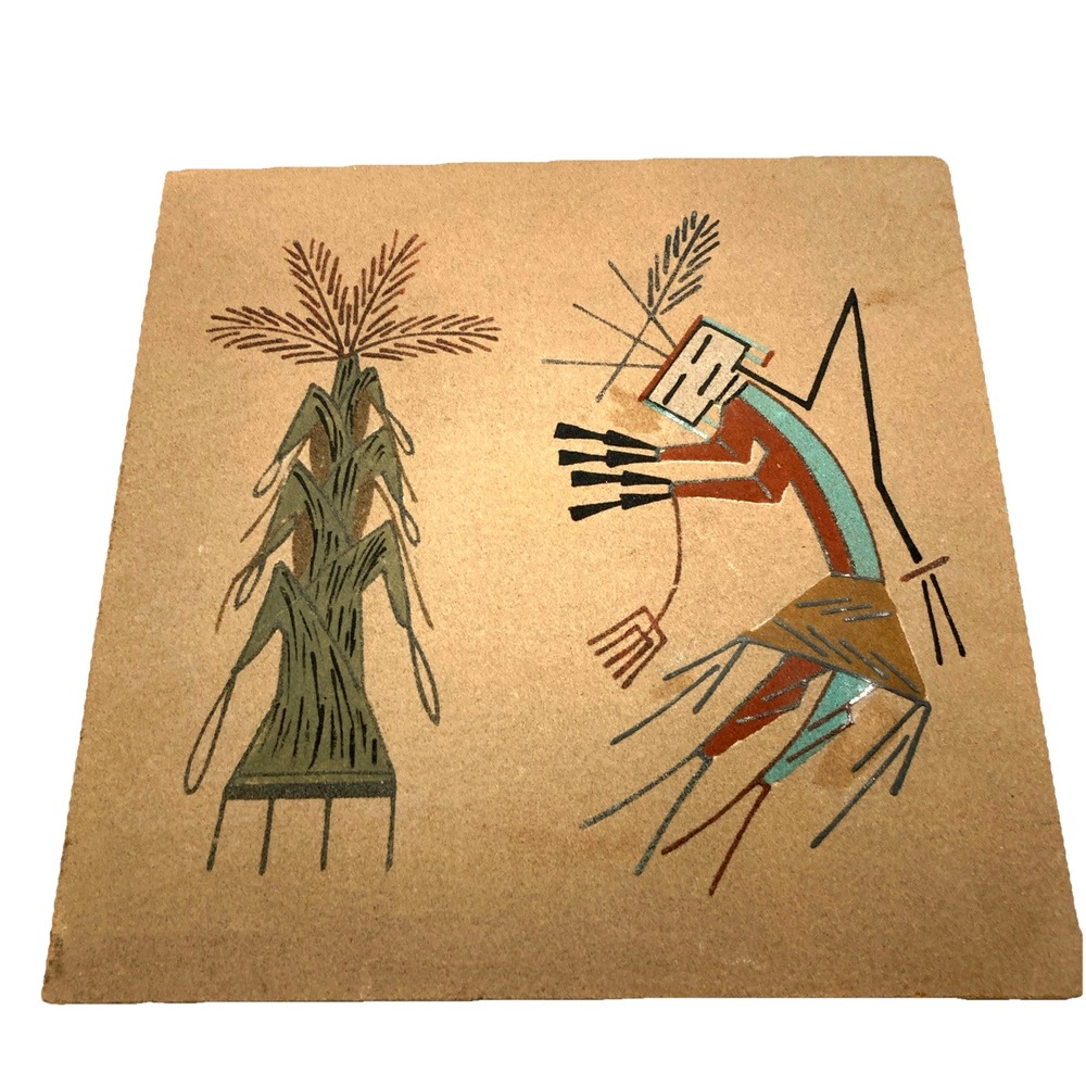 Signed Sand Painting Navajo Rainbow Yei W/ Corn Vintage By Bicenti 12x12